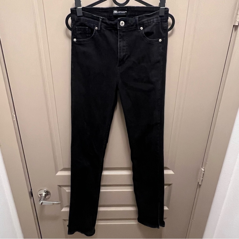 Zara High Waist Stretcheable Black Pants with Split Hem USA 6